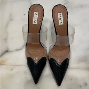 Alaia heart Black Patent Pointed PVC Slide Heels